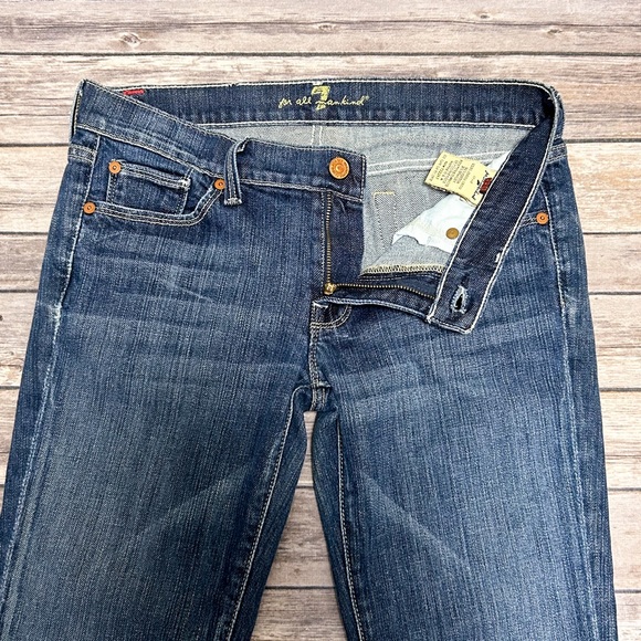 7 For All Mankind Medium Wash Straight Leg Low Rise Jeans 28 7FAM 32.25 Inseam - Picture 3 of 10